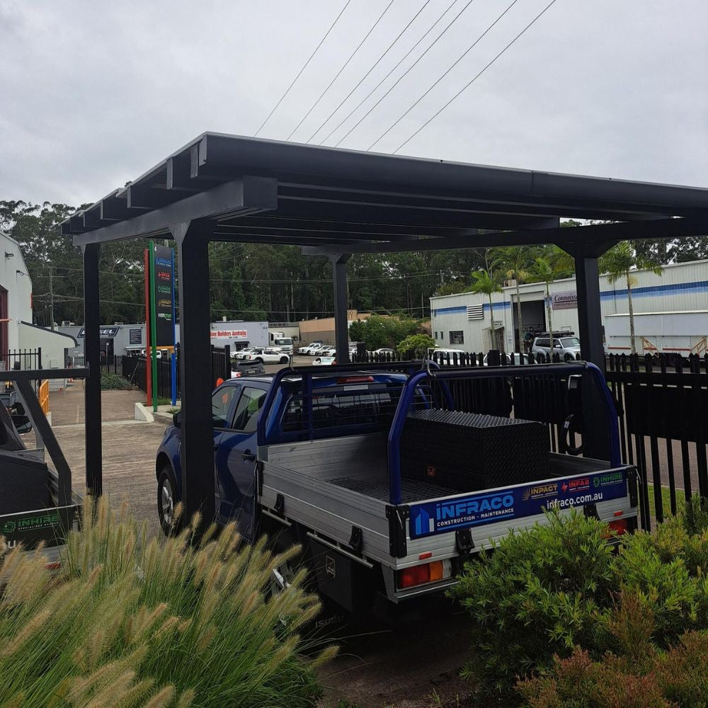 single solar carport with truck underneath