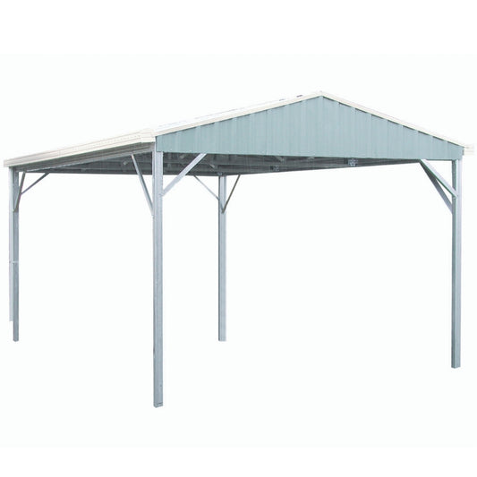 Single gable carport with steel posts and ribbed roof, light zinc-gray