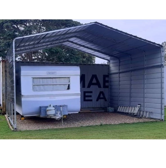 portable shade shed with caravan