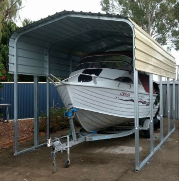 Portable shade shed with boat